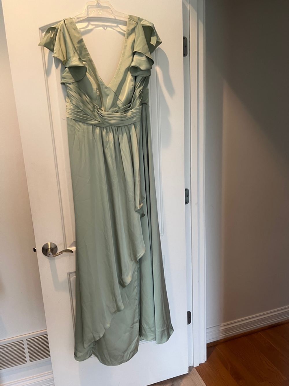 Azazie Sage Green Ruffled V-Neck High-Low Dress - Picture 2 of 5